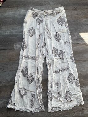 Divided Boho Wide-Leg Printed Lounge Pants Paisley Cream Brown Hippie Boho XXS